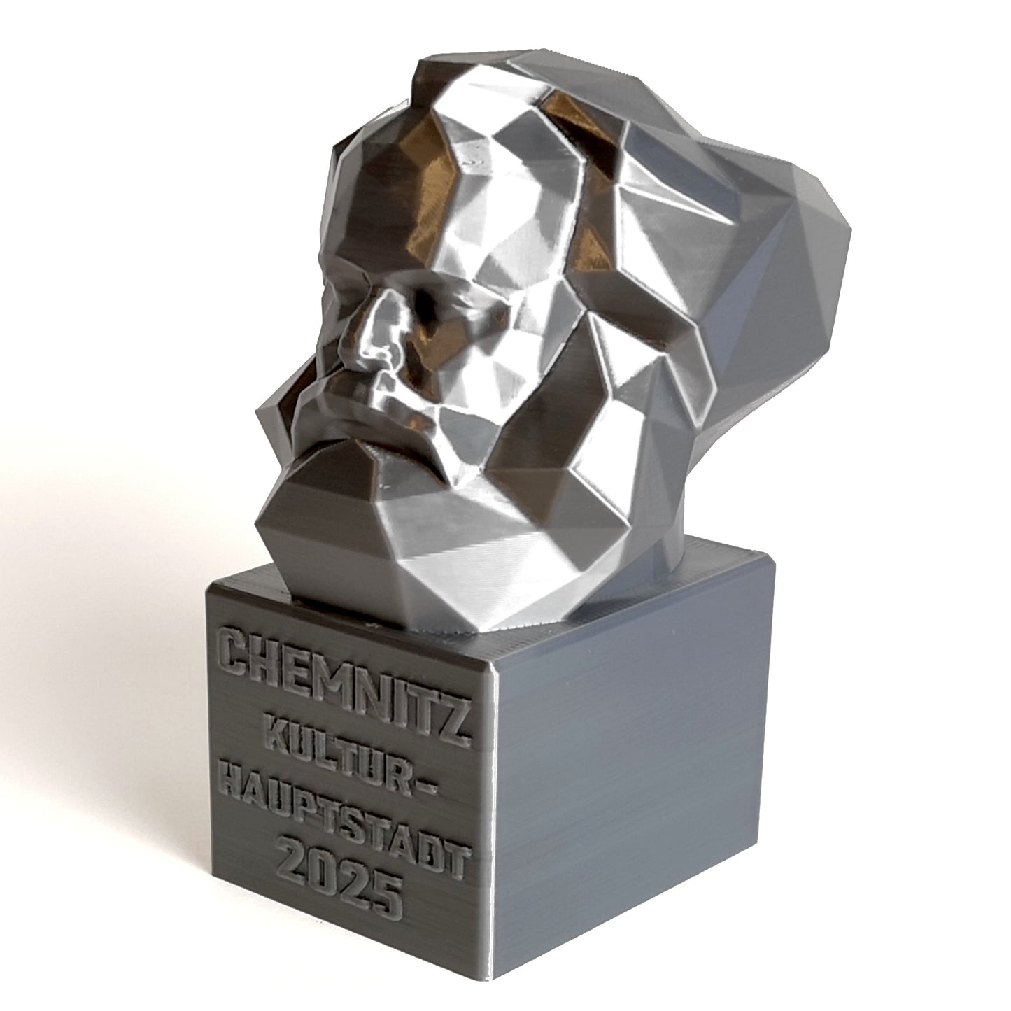 Karl Marx Kopf Monument Chemnitz Souvenir silber glänzend
