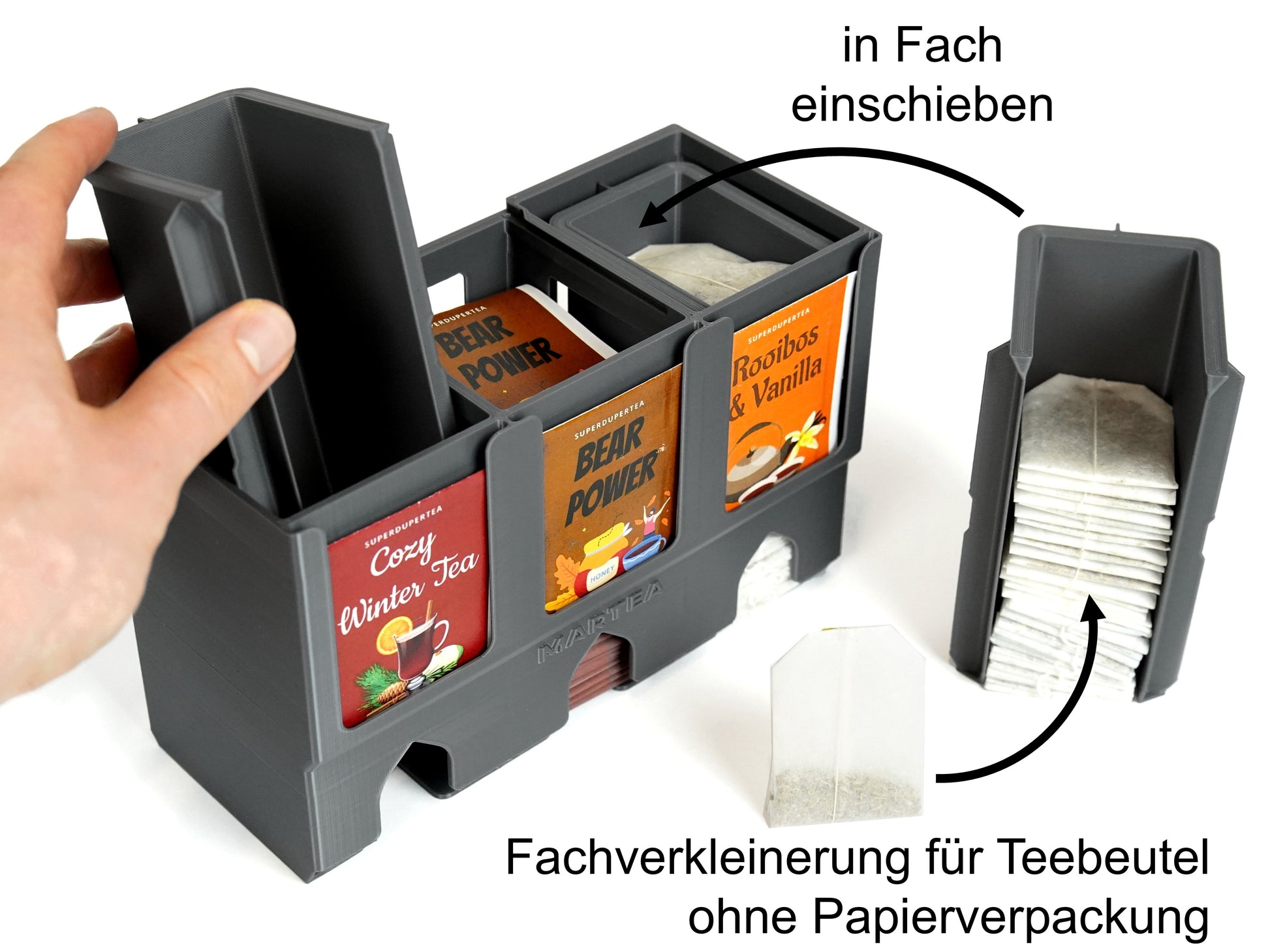 MARTEA Teebeutelspender Fachverkleinerungen für unverpackten Tee
