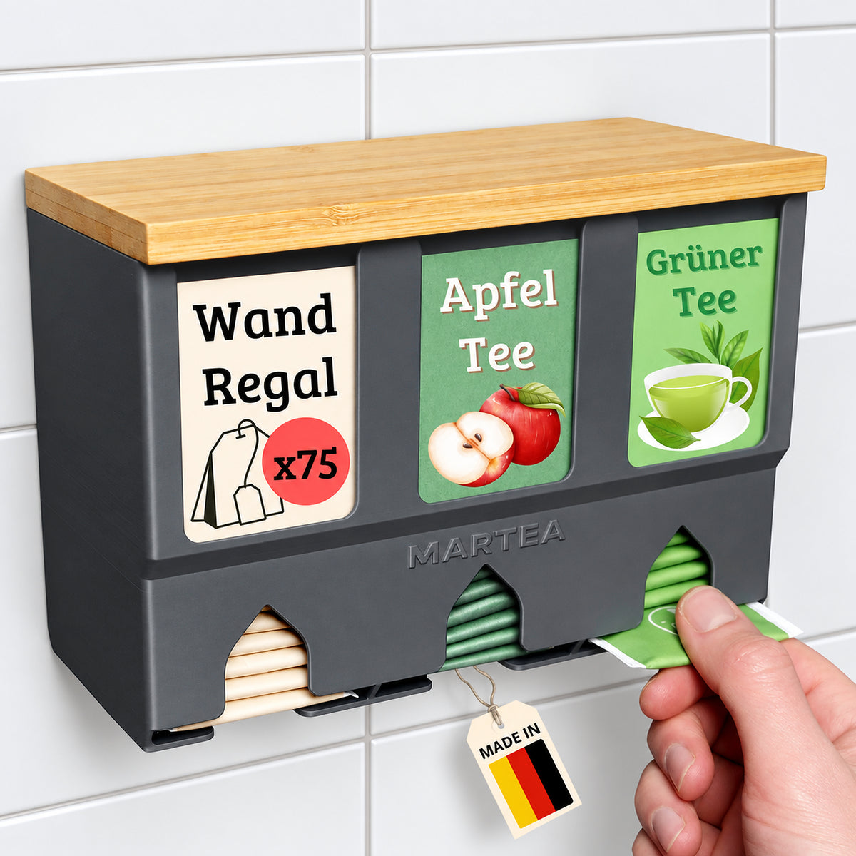 teeregal_grau_fuer_die_Wand_ankleben_Kueche_Organizer_Holz_Teehalter